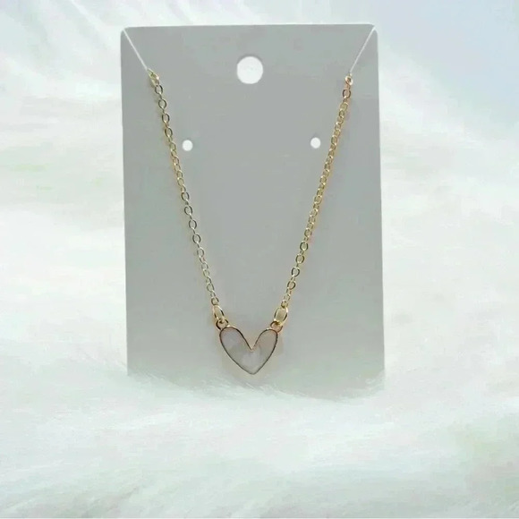 Sweetheart Golden Edge White Heart Pendant Necklace - Picture 6 of 7